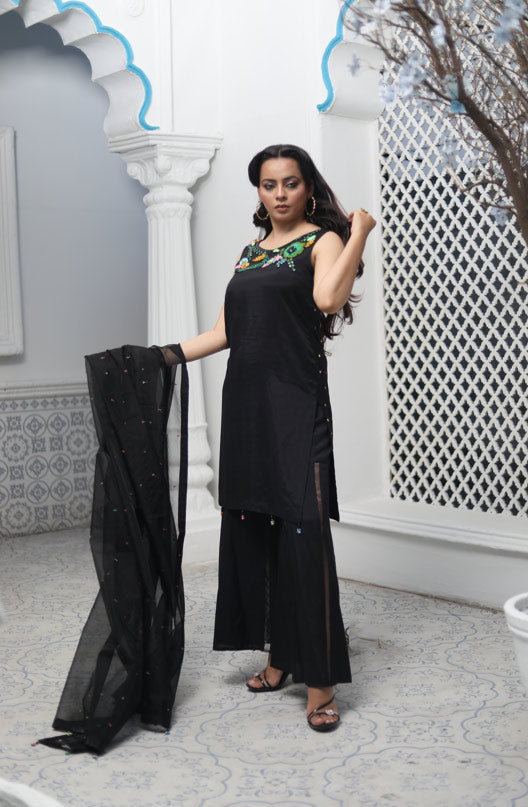 Mystic Black Raw Silk Dress